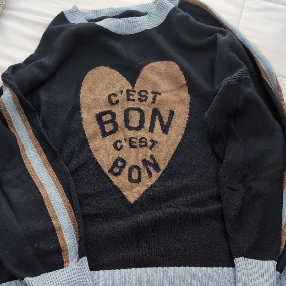 Anthropologie Navy and Brown Crewneck Sweater